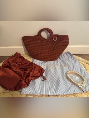Rust Brown Woven Circular Handle Tote